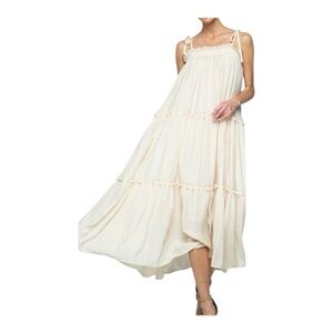 &Merci Boho NWT Tiered Dress Size L Crème Wedding Special Event Country